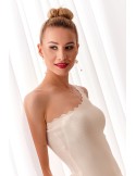 Fitted one-shoulder dress, beige 08210 - Online store - Boutique